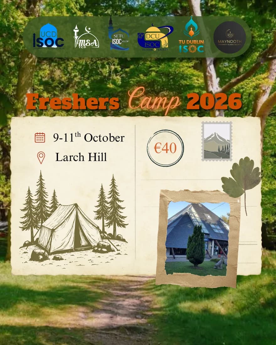 Freshers Camp 2026 poster: 9 to 11 October at Larch Hill, €40